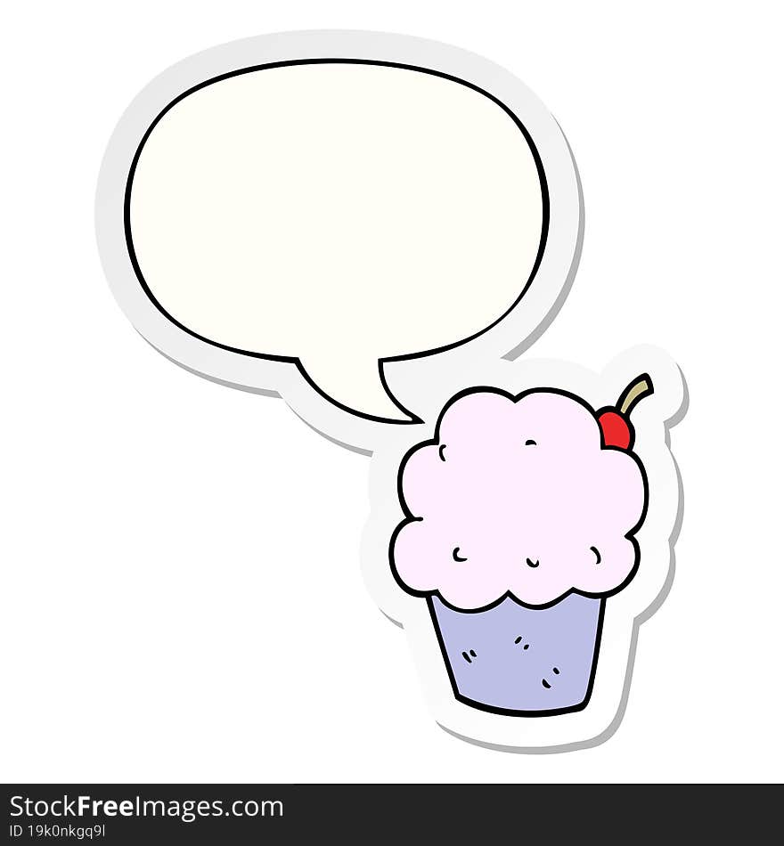 Cartoon Cupcake And Speech Bubble Sticker