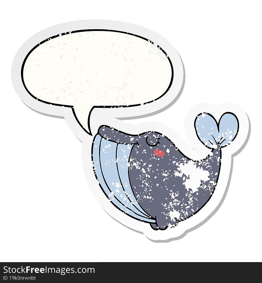 cartoon whale and speech bubble distressed sticker