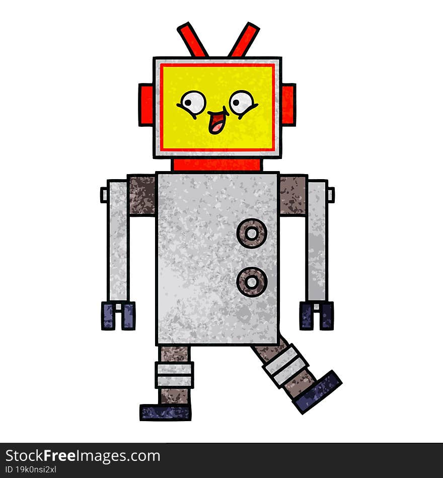 retro grunge texture cartoon of a robot