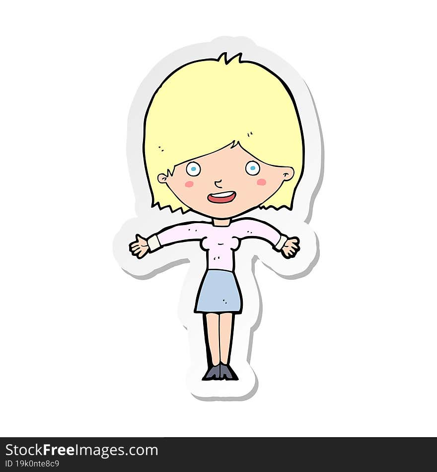 sticker of a cartoon excited woman