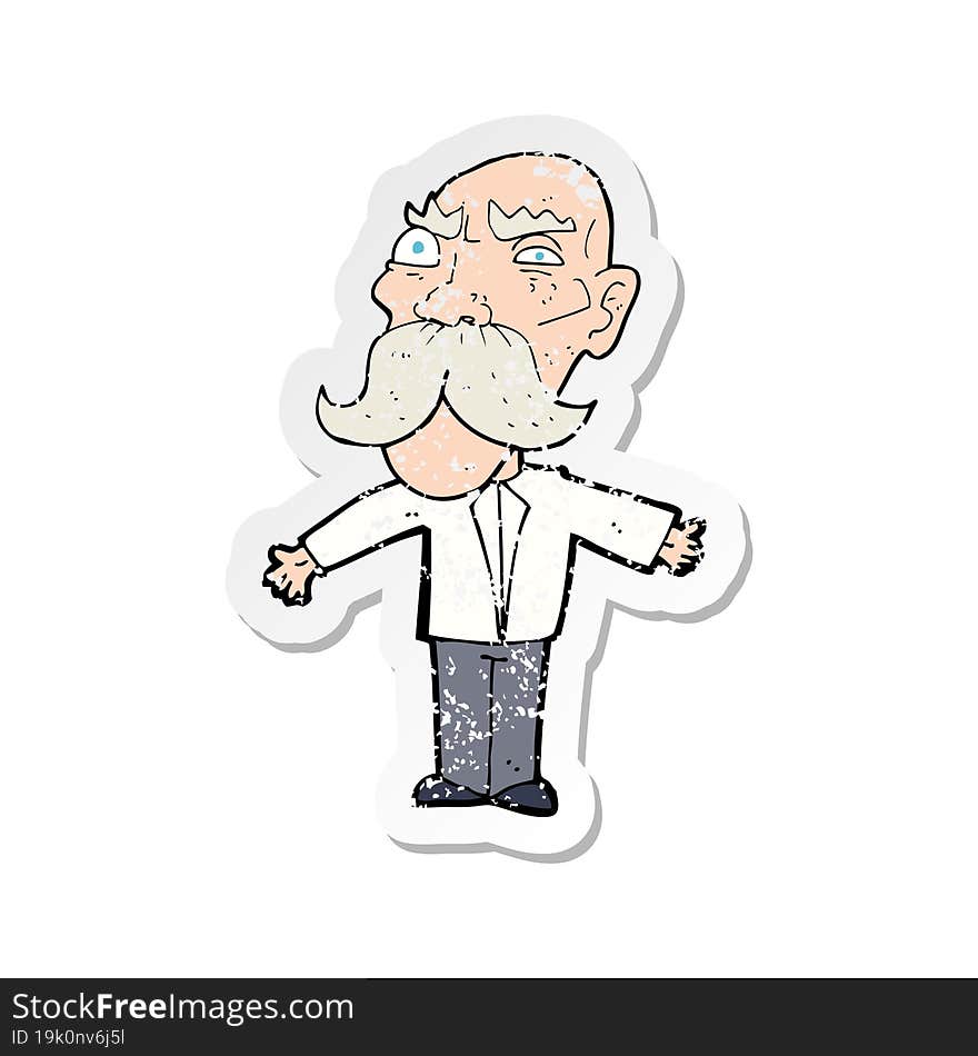 retro distressed sticker of a cartoon angry old man