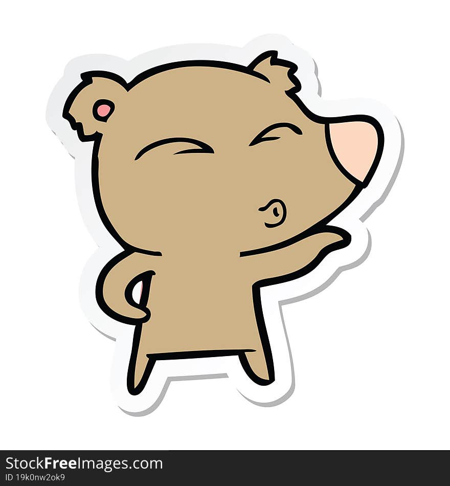 sticker of a cartoon whistling bear