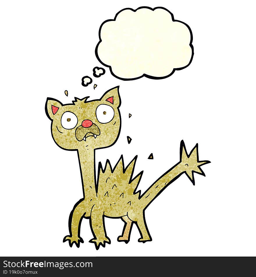 cartoon scared cat with thought bubble