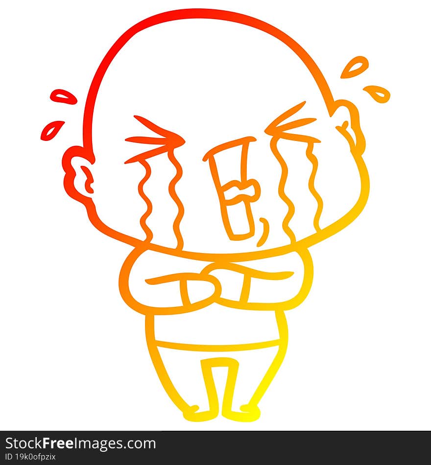 warm gradient line drawing cartoon crying bald man