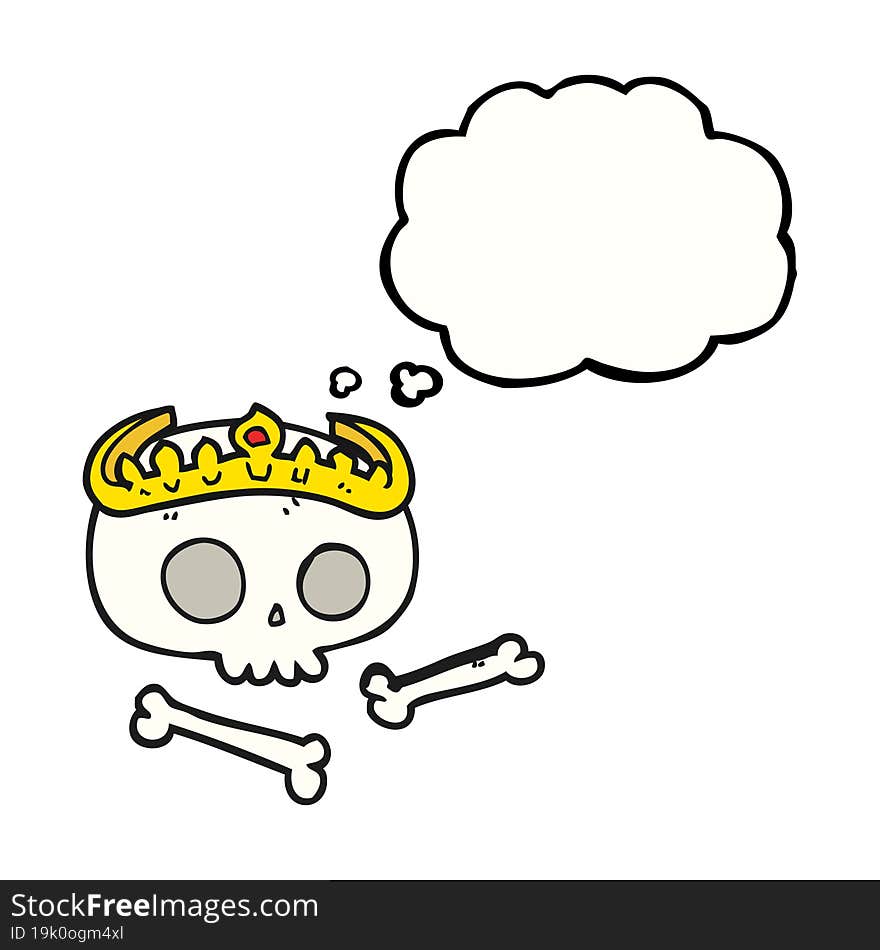 freehand drawn thought bubble cartoon skull wearing tiara