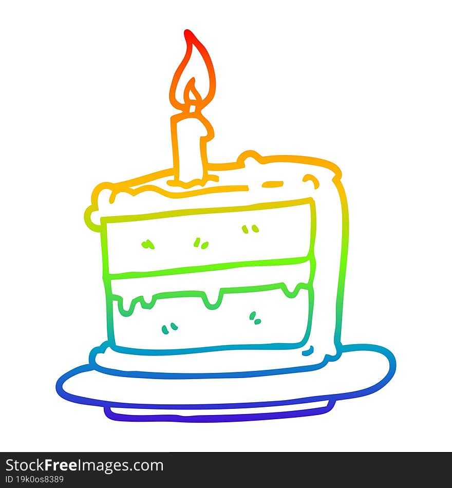 Rainbow Gradient Line Drawing Cartoon Birthday Cake