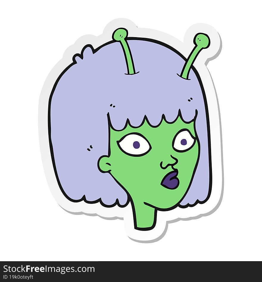 Sticker Of A Cartoon Female Alien