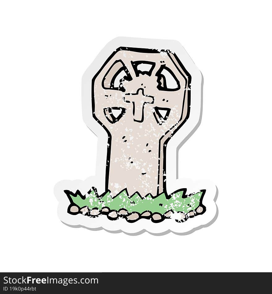 Retro Distressed Sticker Of A Cartoon Spooky Grave