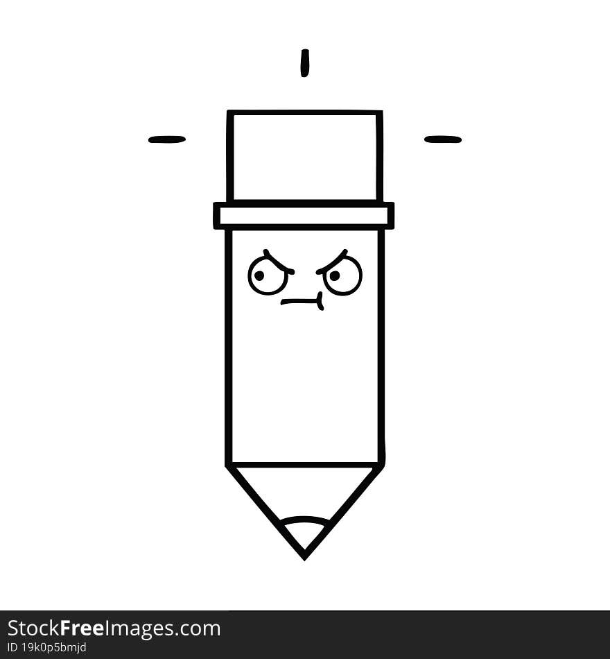 line drawing cartoon of a pencil. line drawing cartoon of a pencil