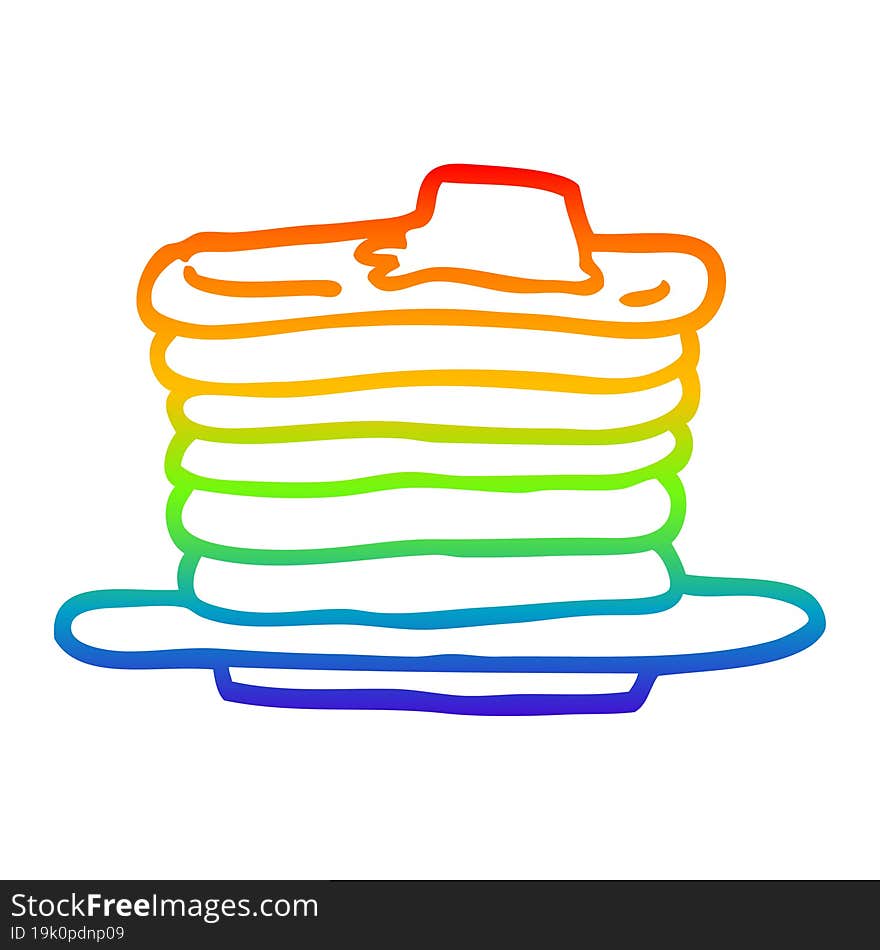 Rainbow Gradient Line Drawing Cartoon Stack Of Pancakes