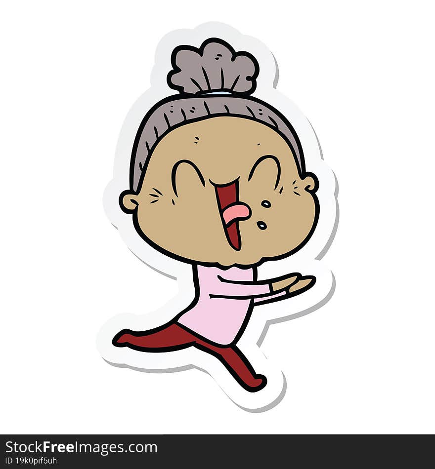 sticker of a cartoon happy old woman