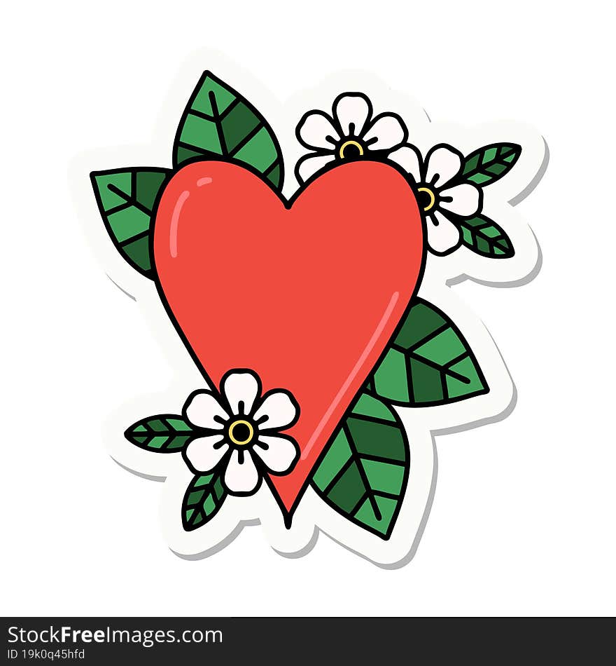 sticker of tattoo in traditional style of a botanical heart. sticker of tattoo in traditional style of a botanical heart