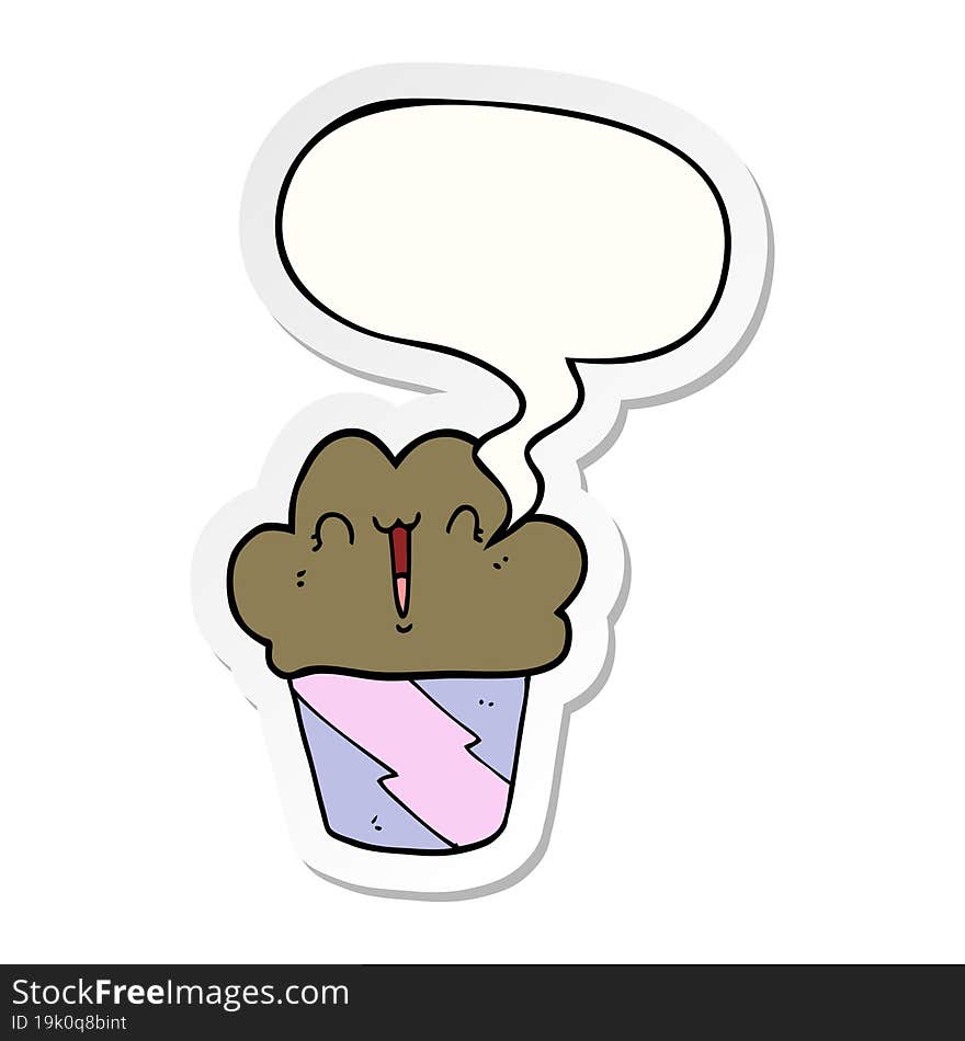 cartoon cupcake and face and speech bubble sticker