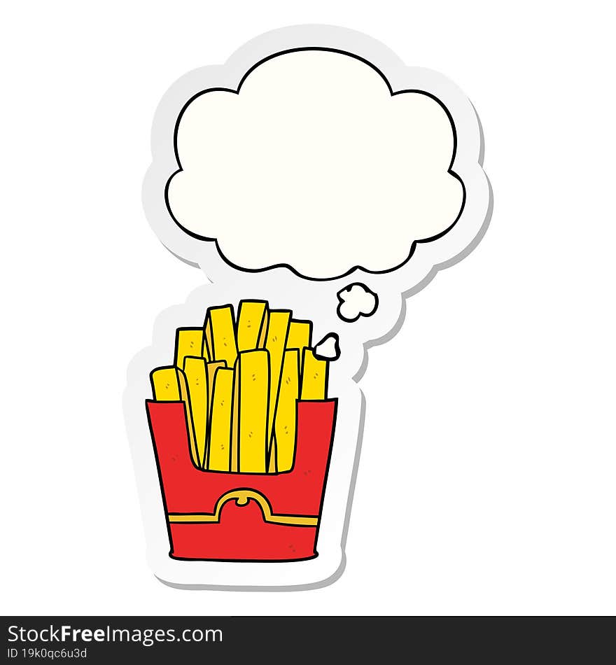 cartoon fries and thought bubble as a printed sticker