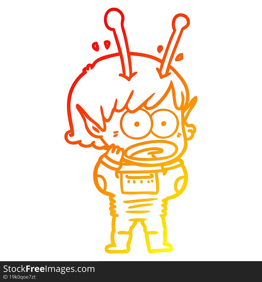 warm gradient line drawing cartoon shocked alien girl