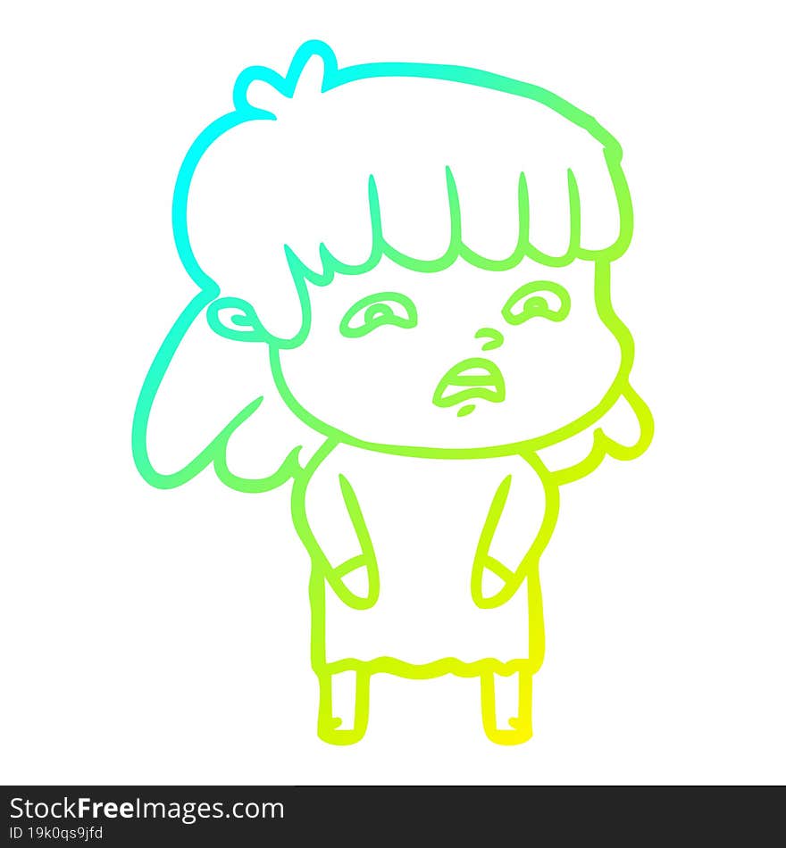 Cold Gradient Line Drawing Cartoon Worried Woman