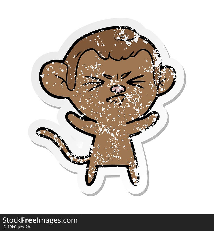 Distressed Sticker Of A Cartoon Annoyed Monkey