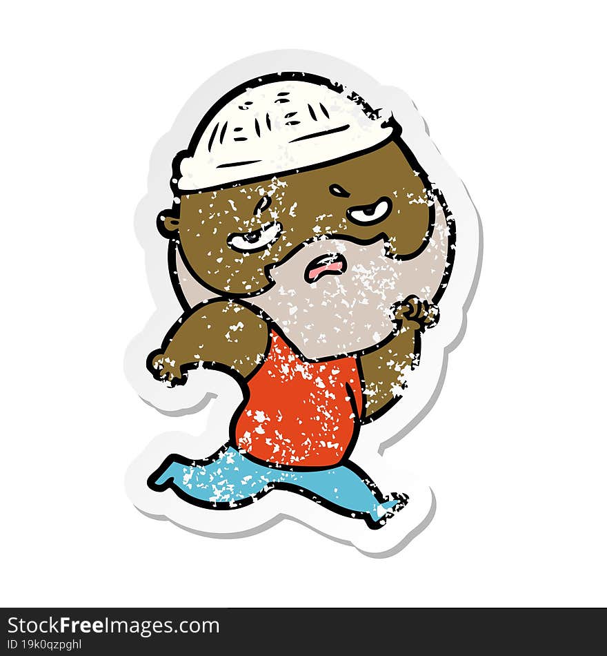 distressed sticker of a cartoon worried man with beard