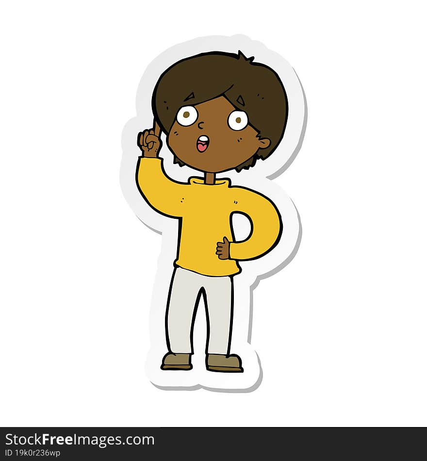 sticker of a cartoon boy with idea