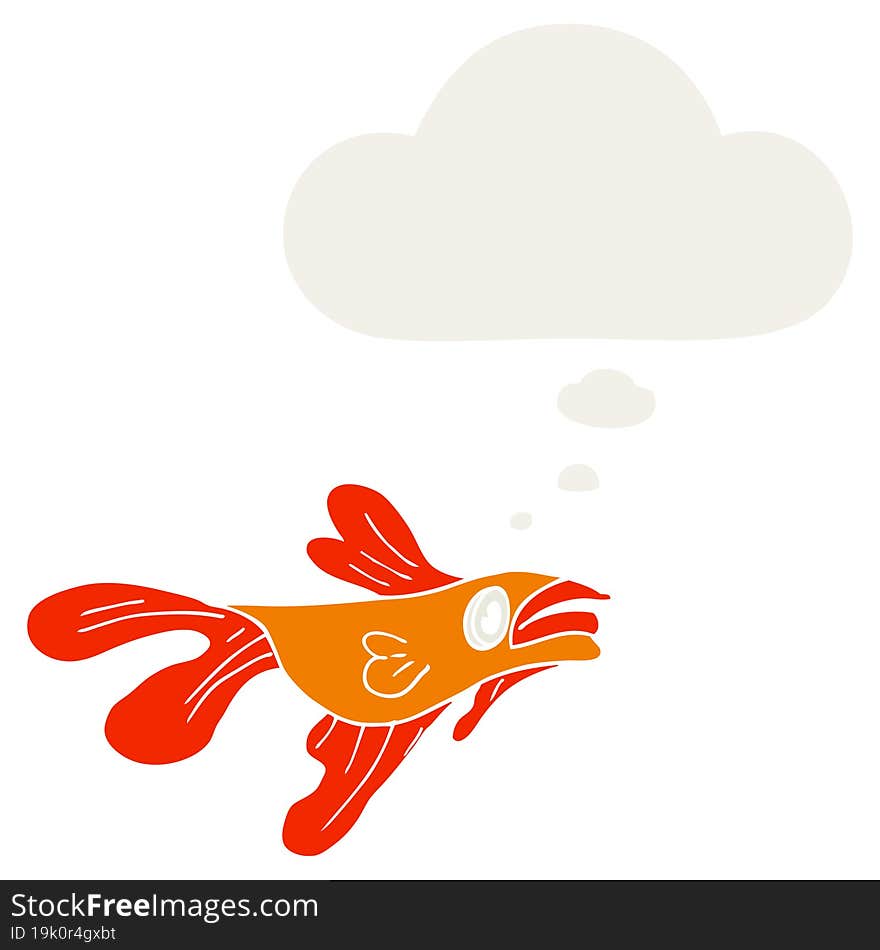 cartoon fighting fish with thought bubble in retro style