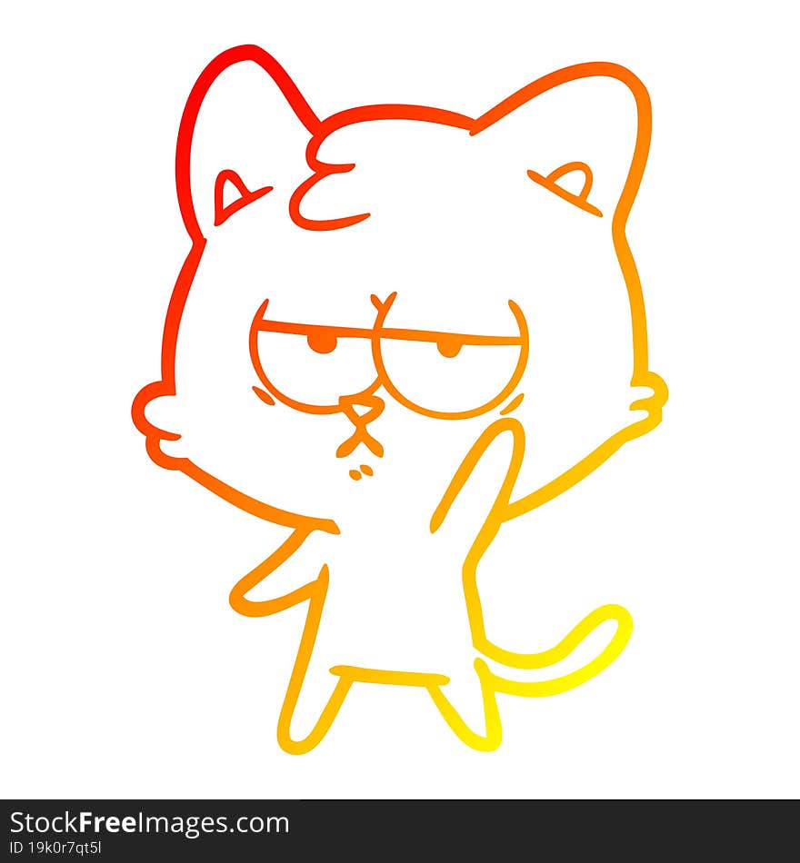 warm gradient line drawing bored cartoon cat