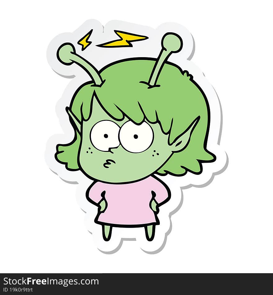 sticker of a cartoon alien girl