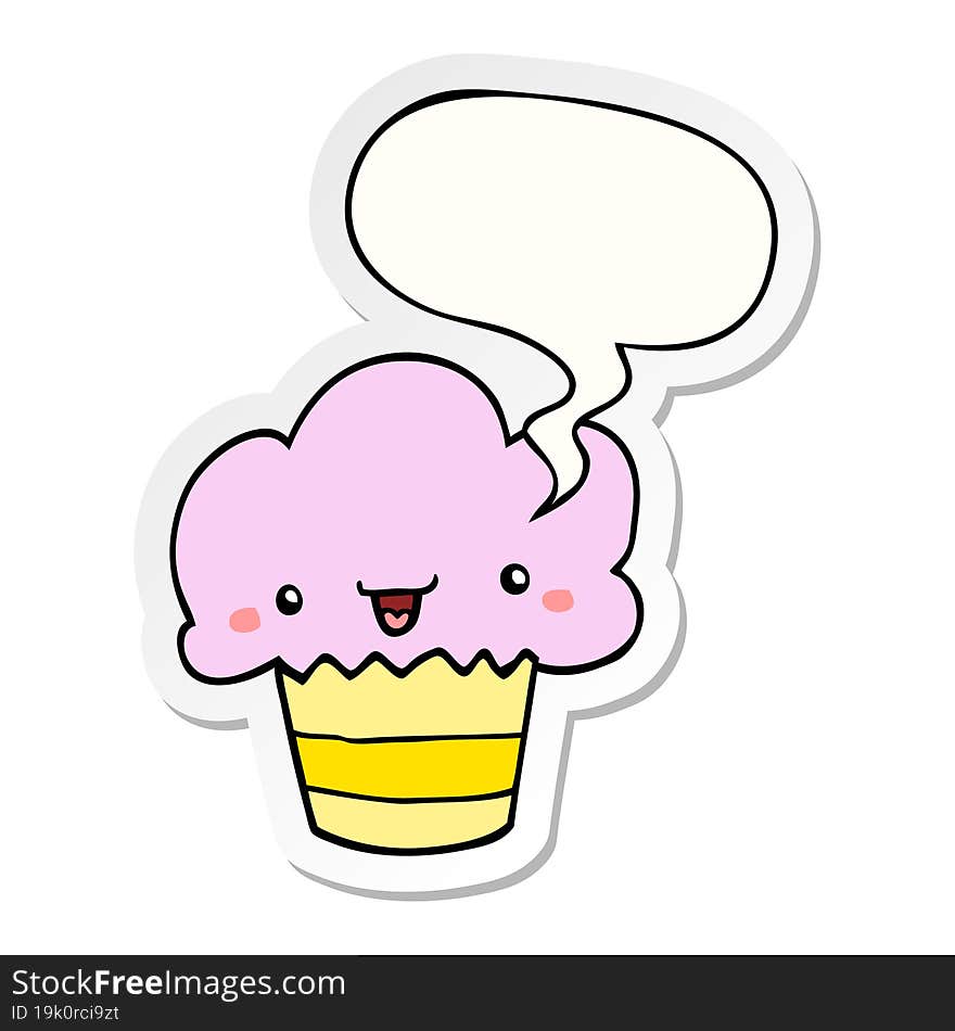 cartoon cupcake and face and speech bubble sticker