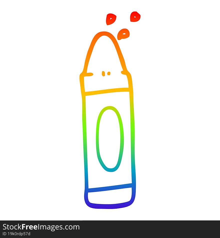 rainbow gradient line drawing of a cartoon green crayon