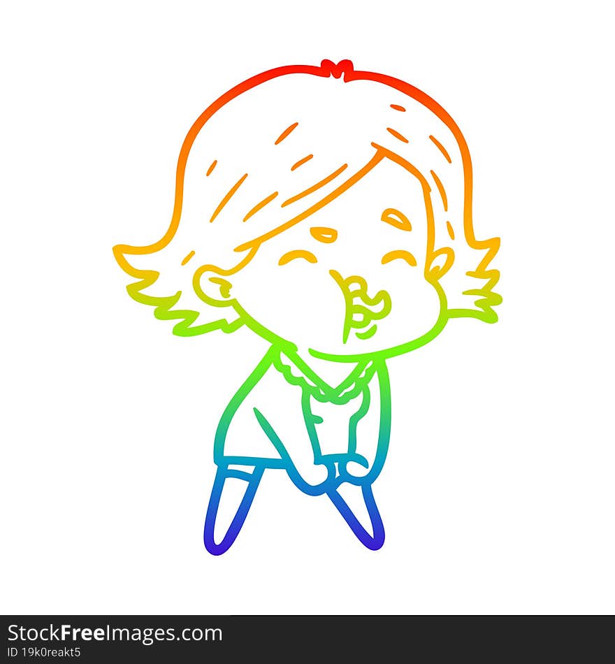 rainbow gradient line drawing of a cartoon girl pulling face