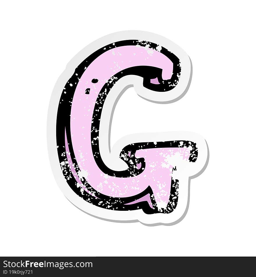 retro distressed sticker of a cartoon letter G