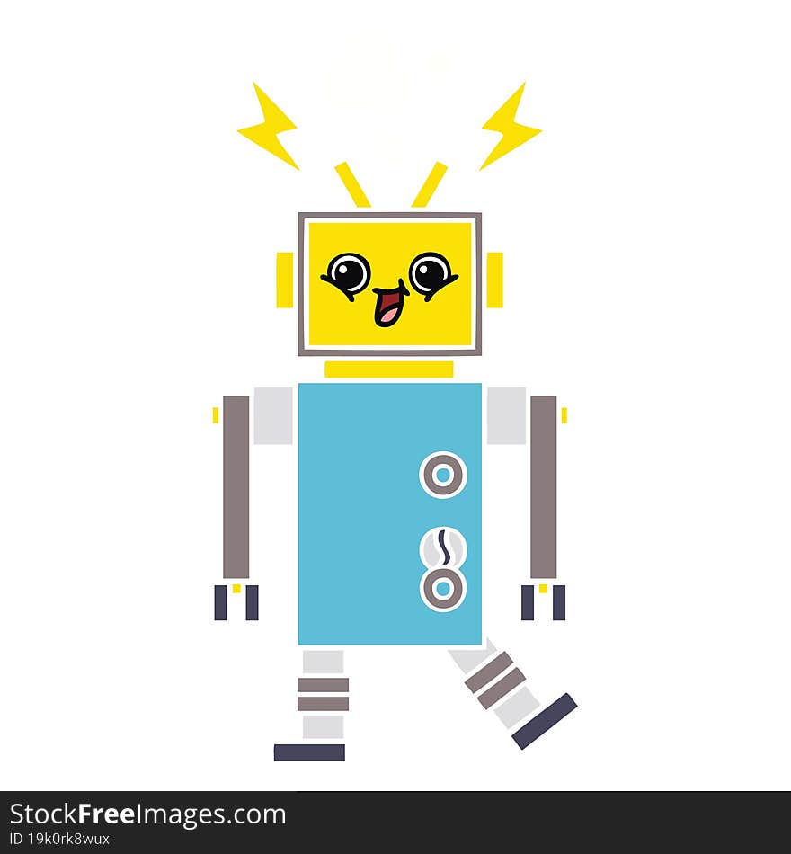 Flat Color Retro Cartoon Robot