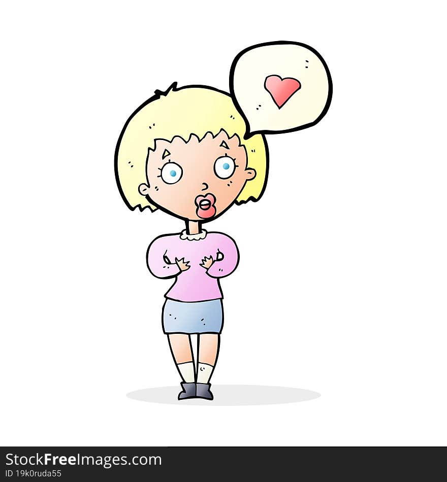 cartoon surprised woman in love