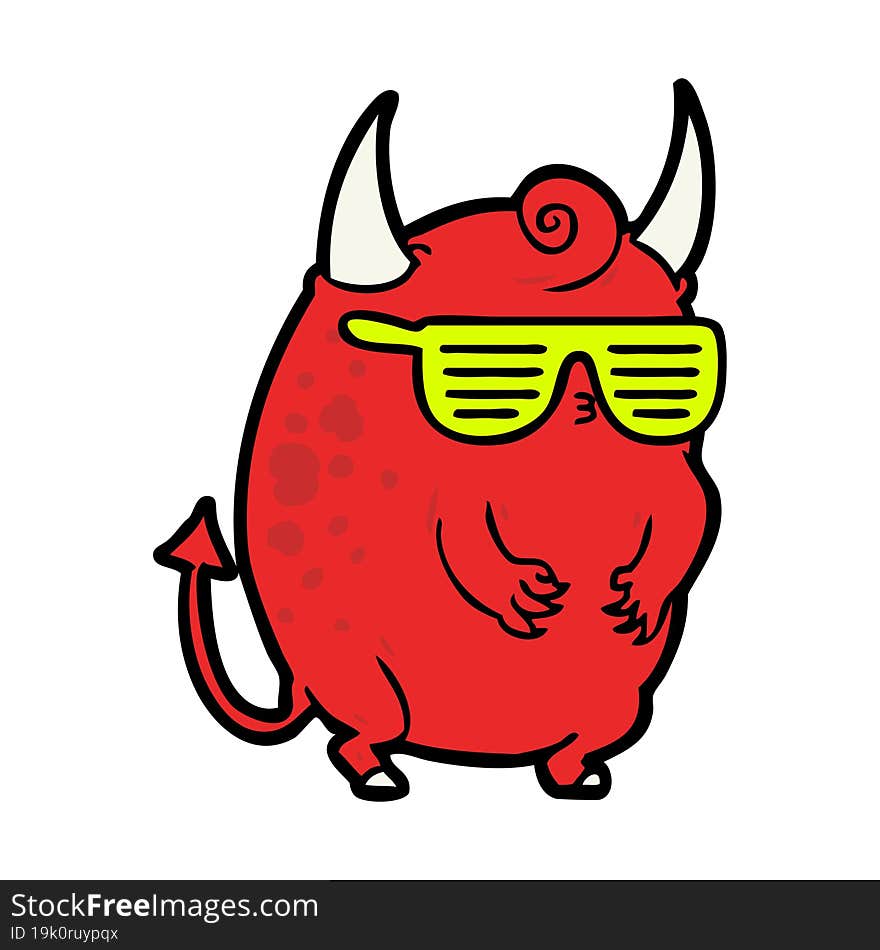 cartoon fat little halloween disco devil. cartoon fat little halloween disco devil