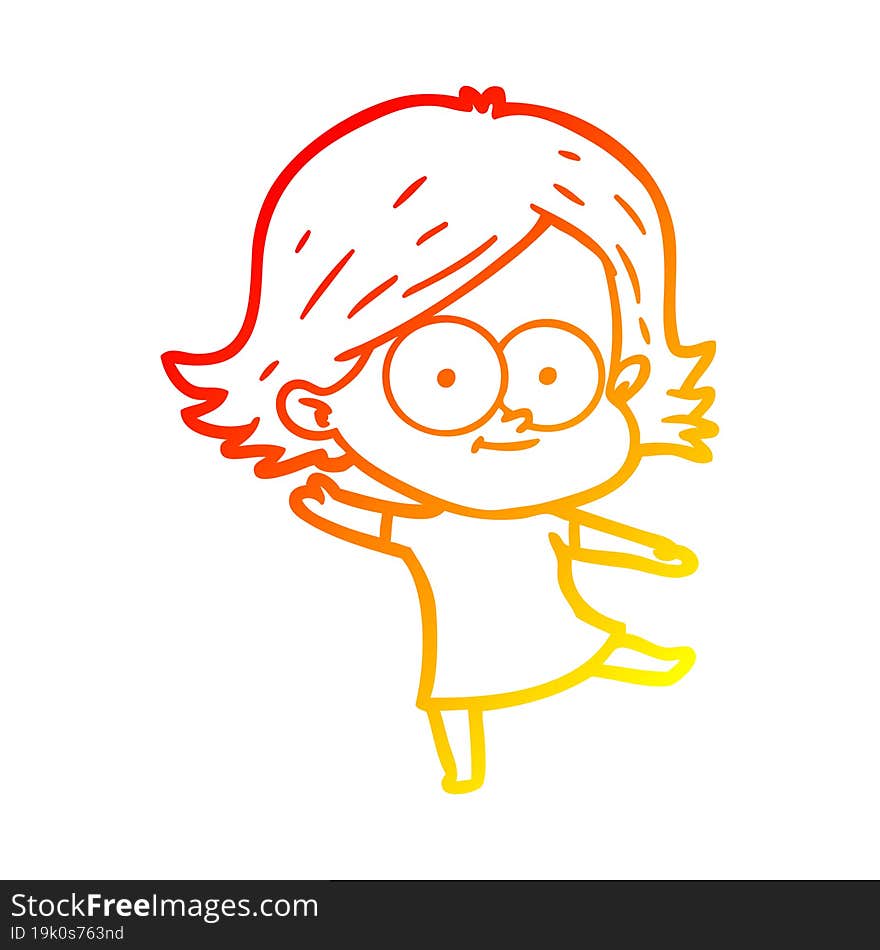 warm gradient line drawing of a happy cartoon girl