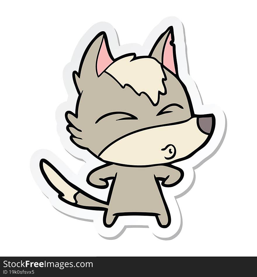 Sticker Of A Cartoon Wolf Whistling