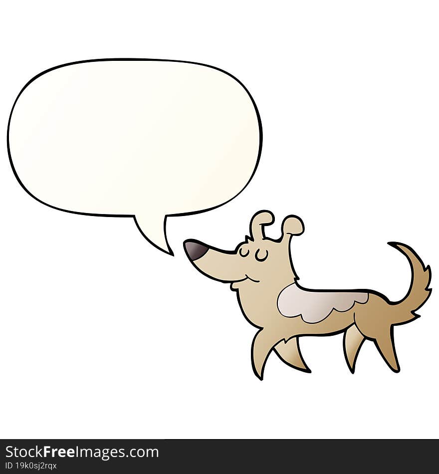 cartoon dog and speech bubble in smooth gradient style