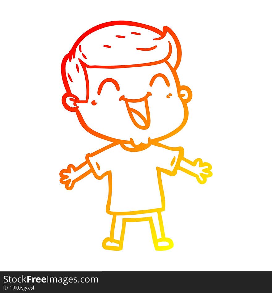 warm gradient line drawing of a cartoon happy man