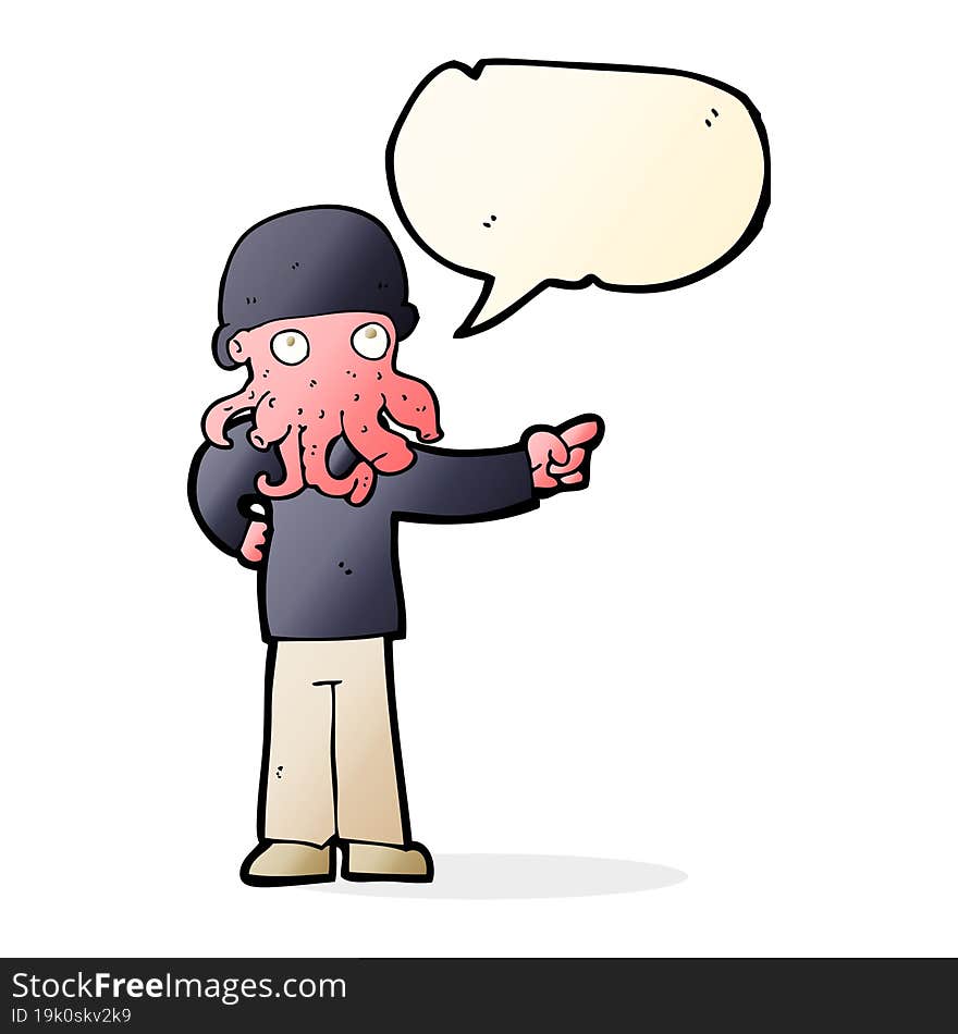 cartoon alien monster man with speech bubble