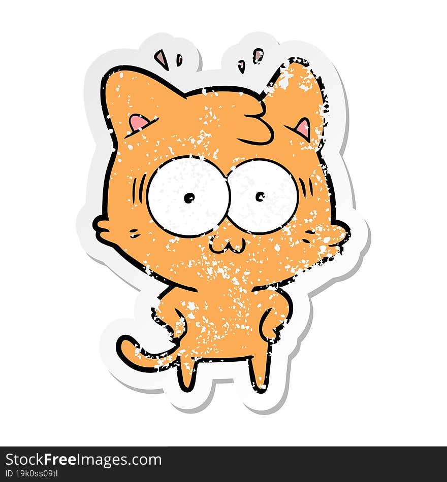 Distressed Sticker Of A Cartoon Surprised Cat