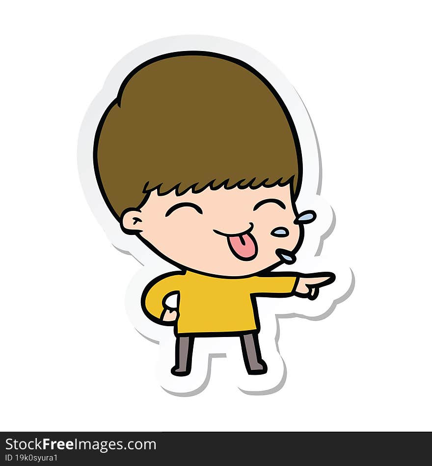 sticker of a cartoon boy sticking out tongue