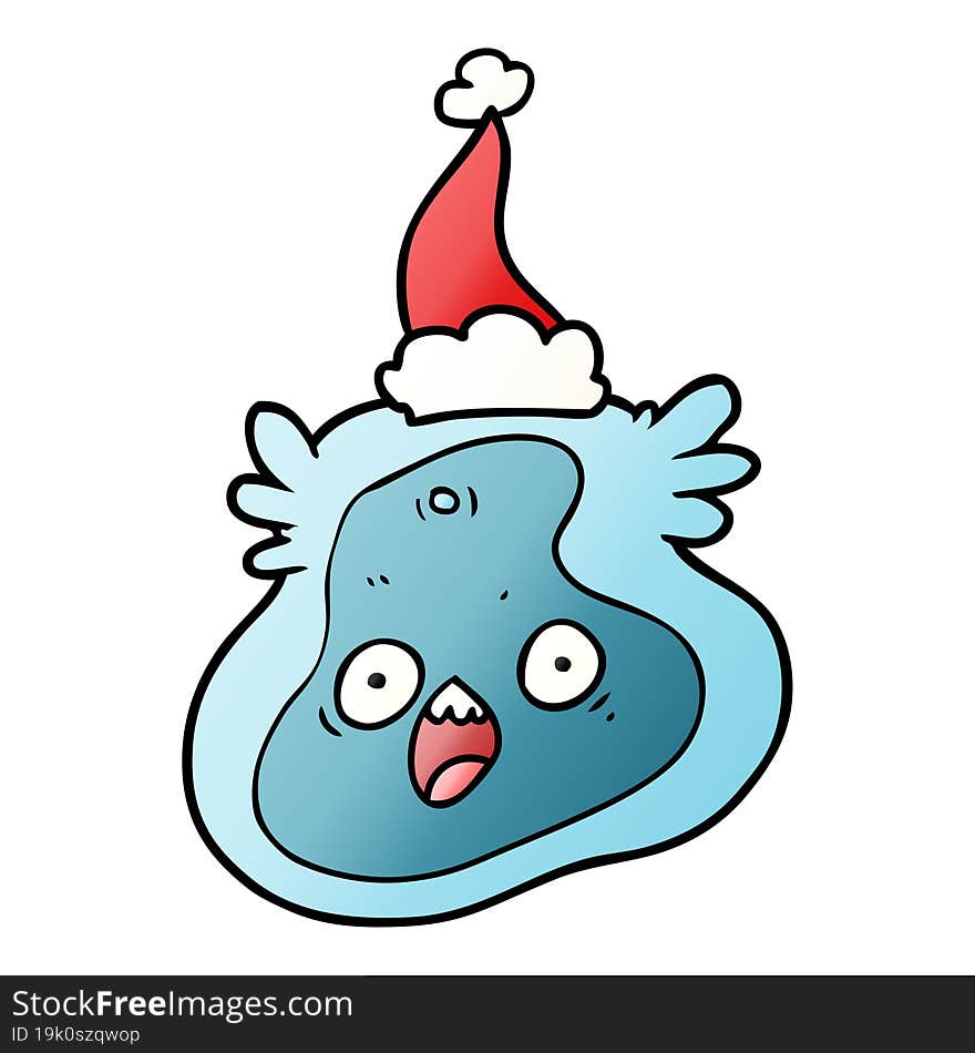 gradient cartoon of a germ wearing santa hat