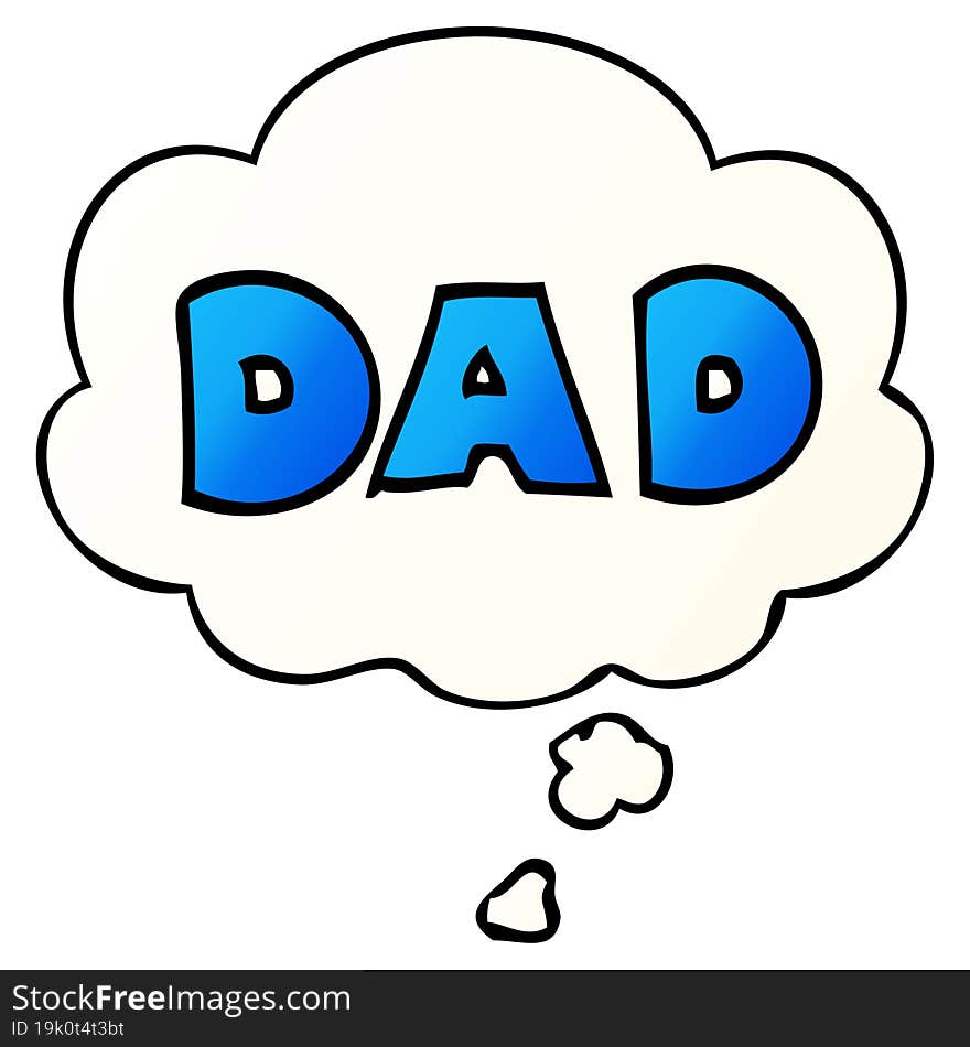 cartoon word dad and thought bubble in smooth gradient style