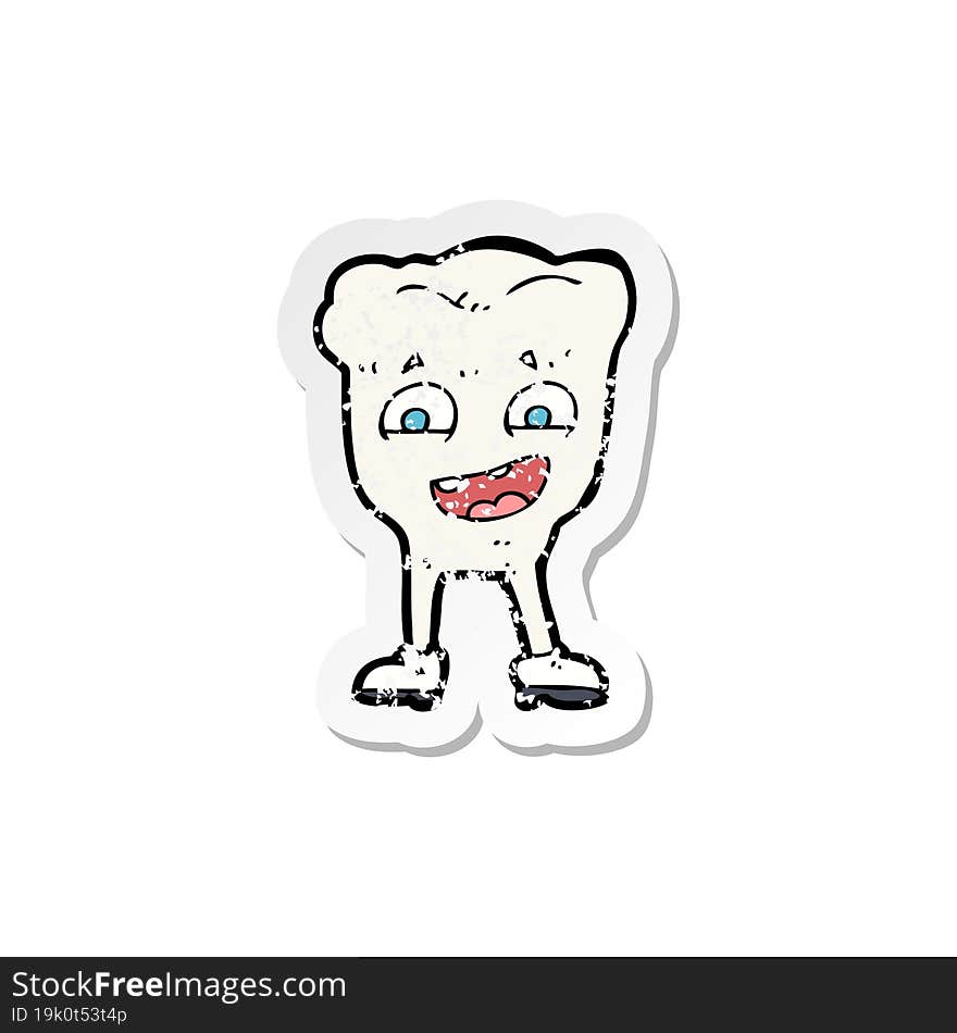 Retro Distressed Sticker Of A Cartoon Happy Tooth