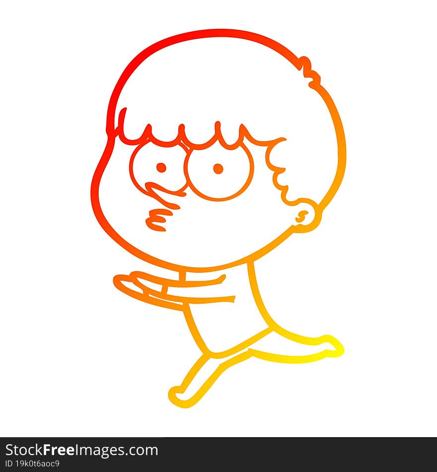 warm gradient line drawing cartoon curious boy running