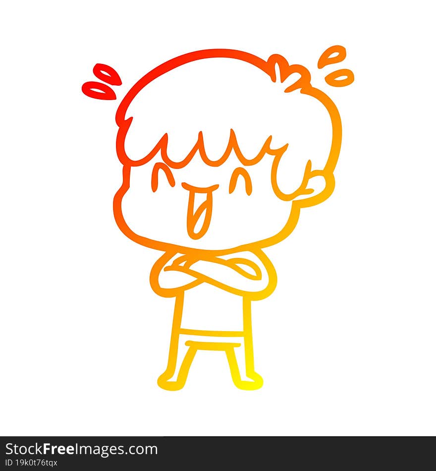 warm gradient line drawing cartoon laughing boy