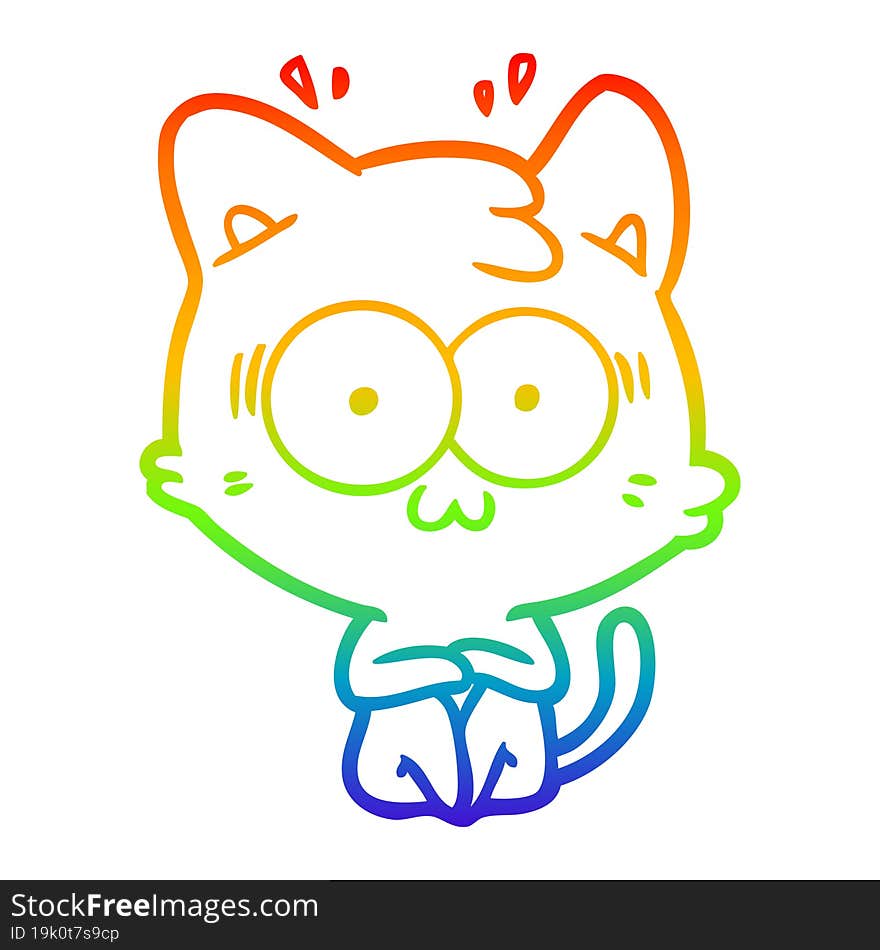 rainbow gradient line drawing cartoon surprised cat