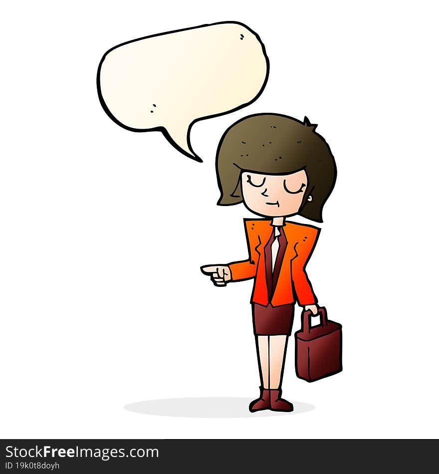 Cartoon Businesswoman Pointing With Speech Bubble