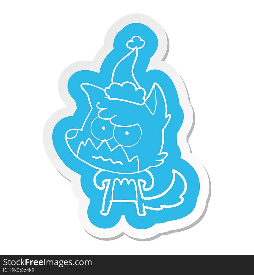 cartoon  sticker of a annoyed fox wearing santa hat