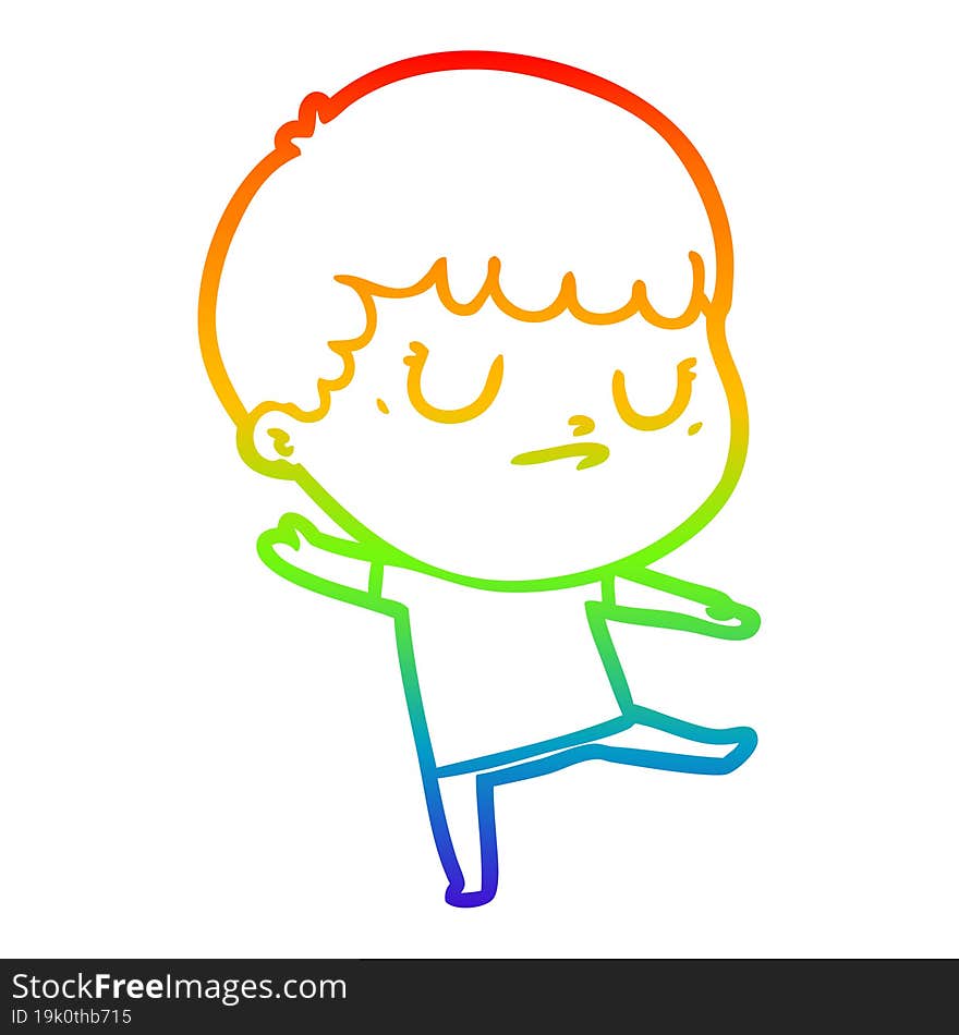 Rainbow Gradient Line Drawing Cartoon Grumpy Boy