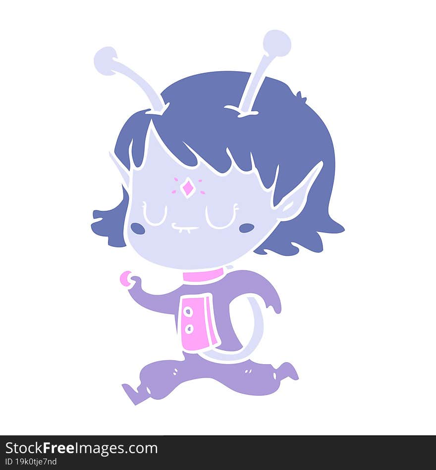 flat color style cartoon alien girl